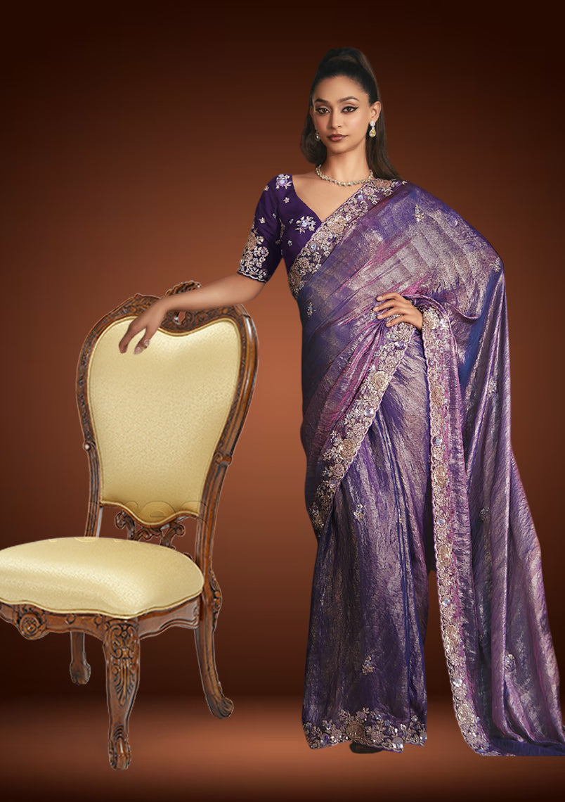 Lavender Purple Tissue Organza Saree with Sequins Detailing