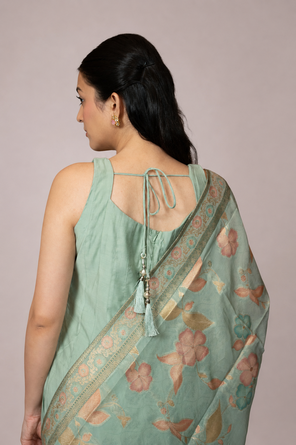 Mint Blossom Anarkali Suit Set with Floral Dupatta