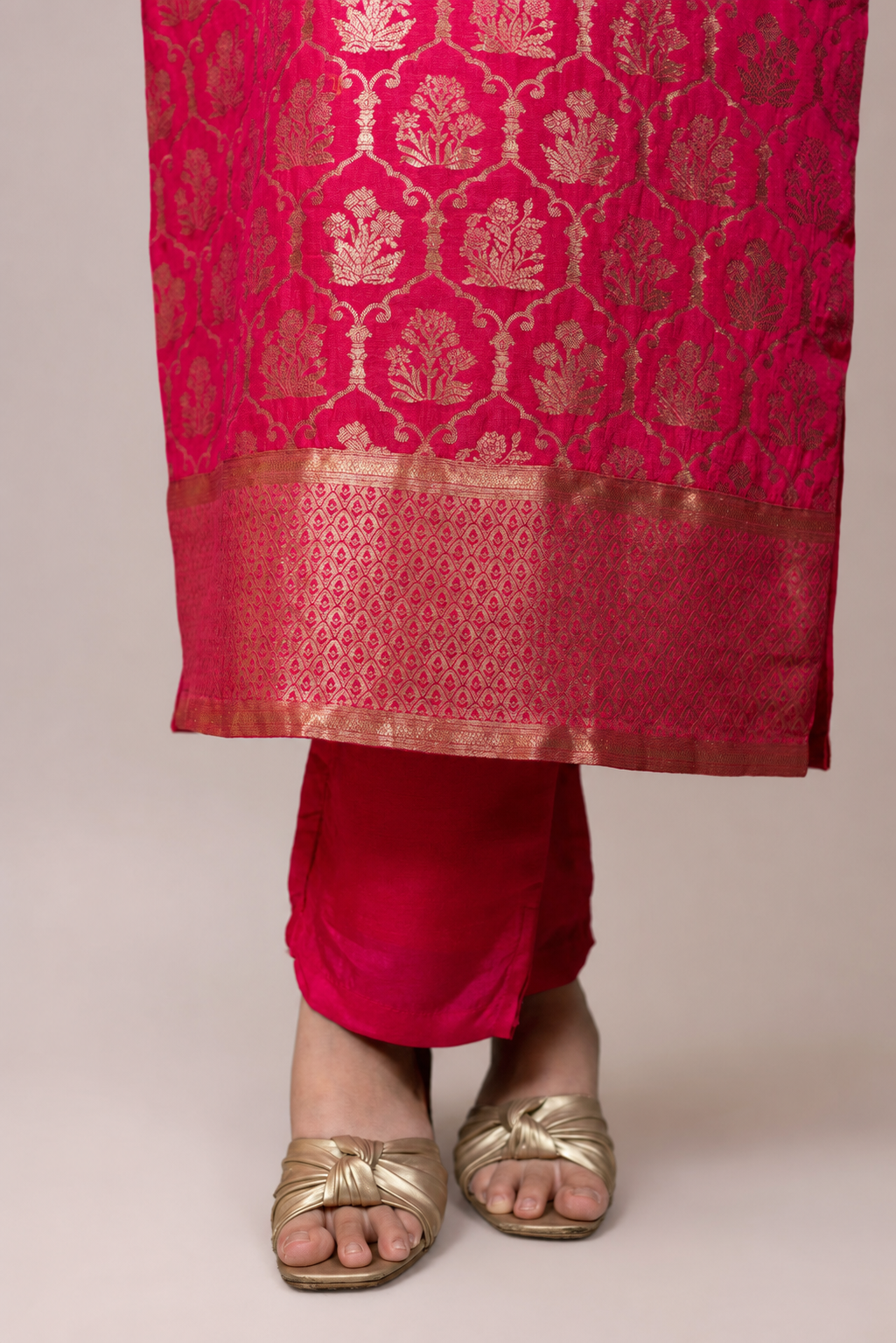 Fuchsia Pink Banarasi Straight Suit Set
