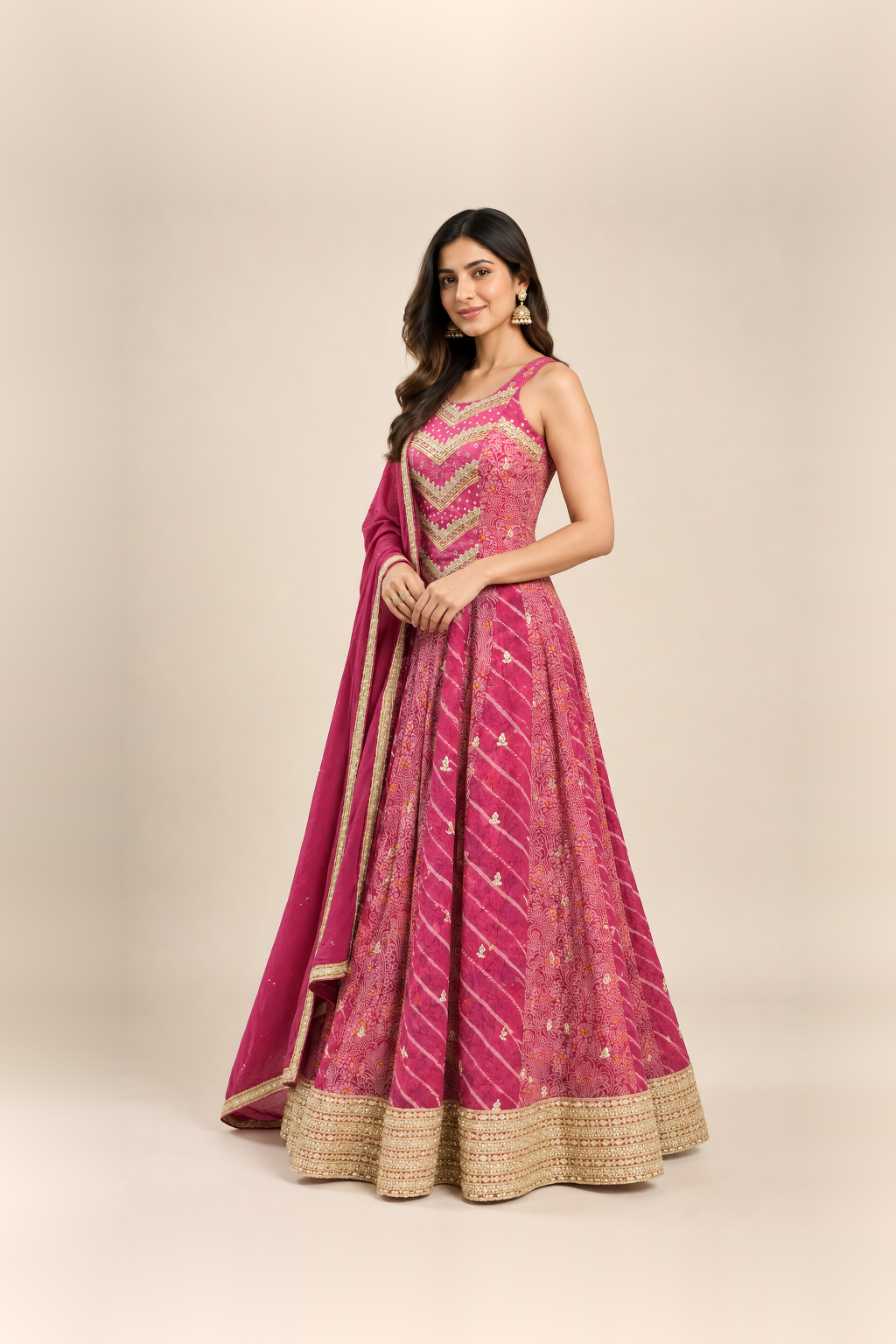 Rani Pink Printed Anarkali Suit
