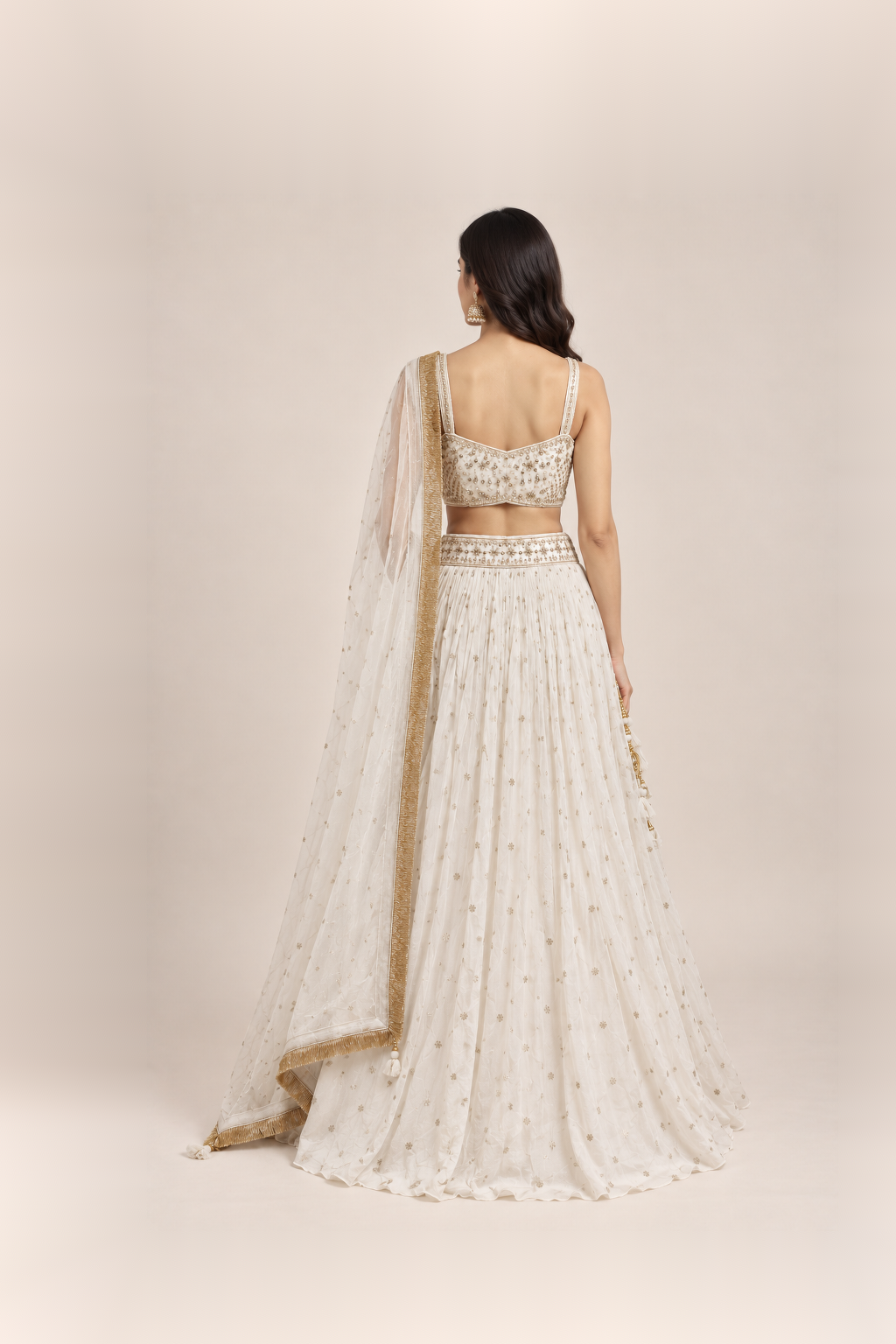 Ivory White & Gold Sequin Elegance Lehenga Set