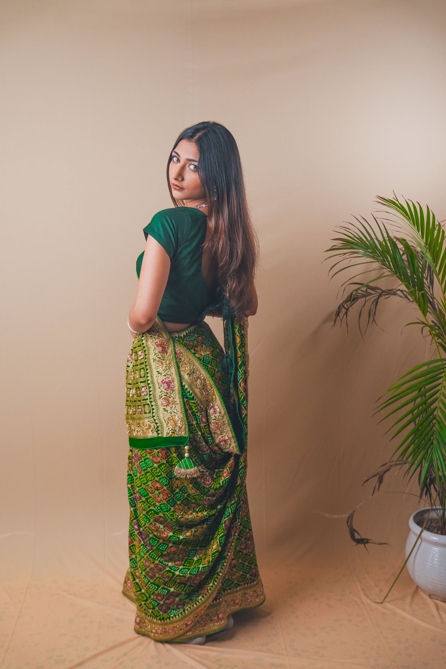 Royal Green Banarasi Georgette Bandhej Saree with Zari Work