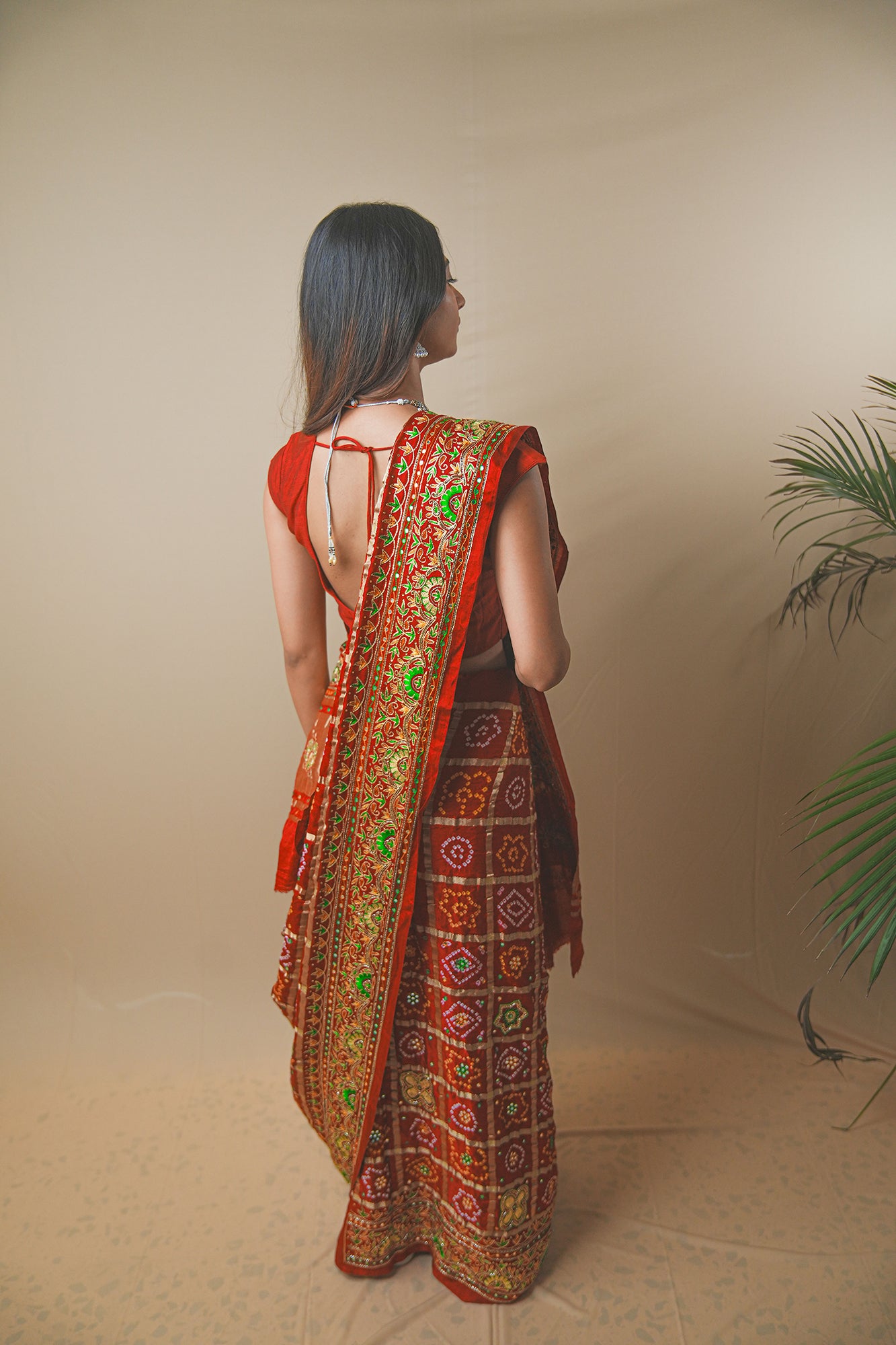 Red Gaji Silk Saree with Ghar Chola & Pitta Handwork