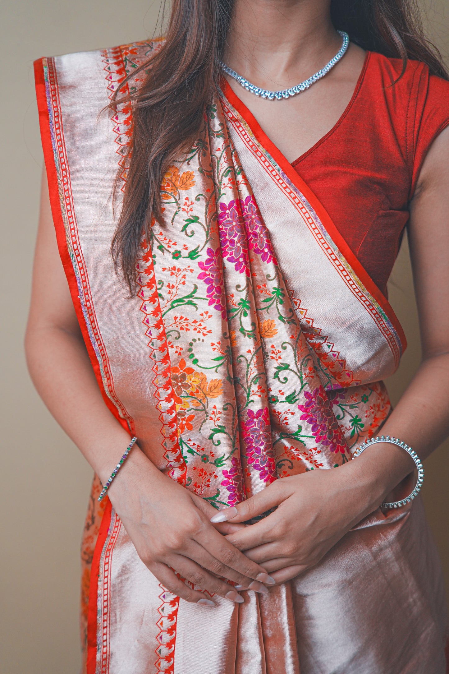 Designer Katan Jari Silk Saree with Timeless Meenakari Embroidery