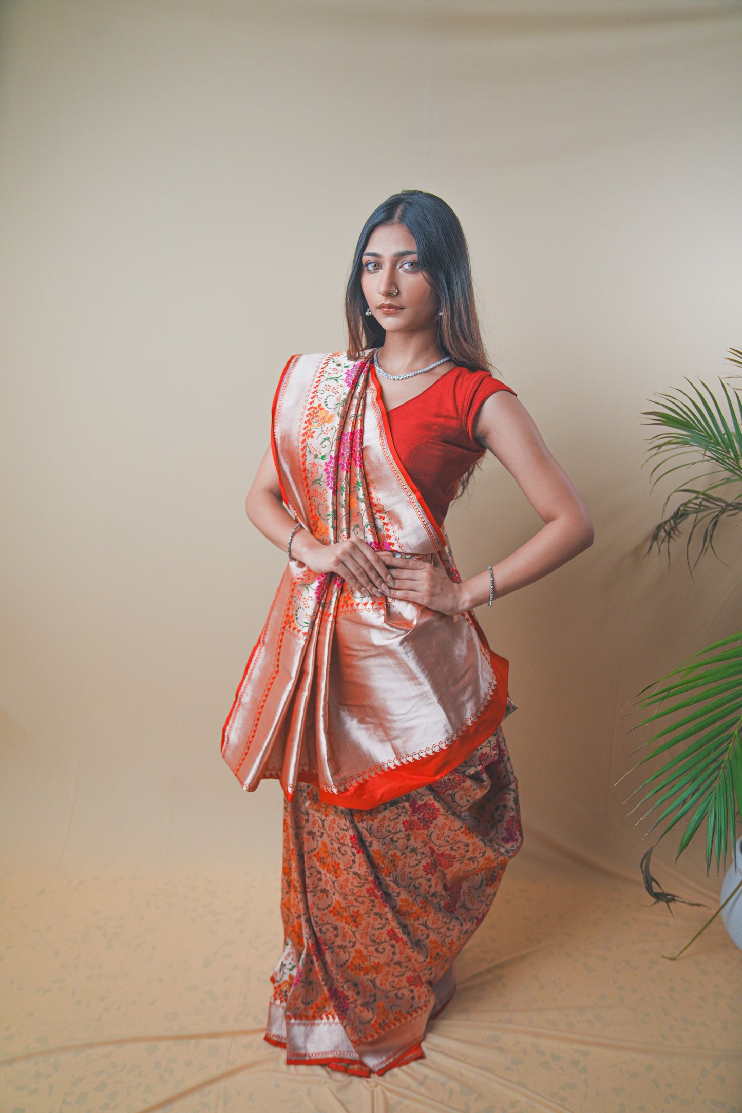 Designer Katan Jari Silk Saree with Timeless Meenakari Embroidery