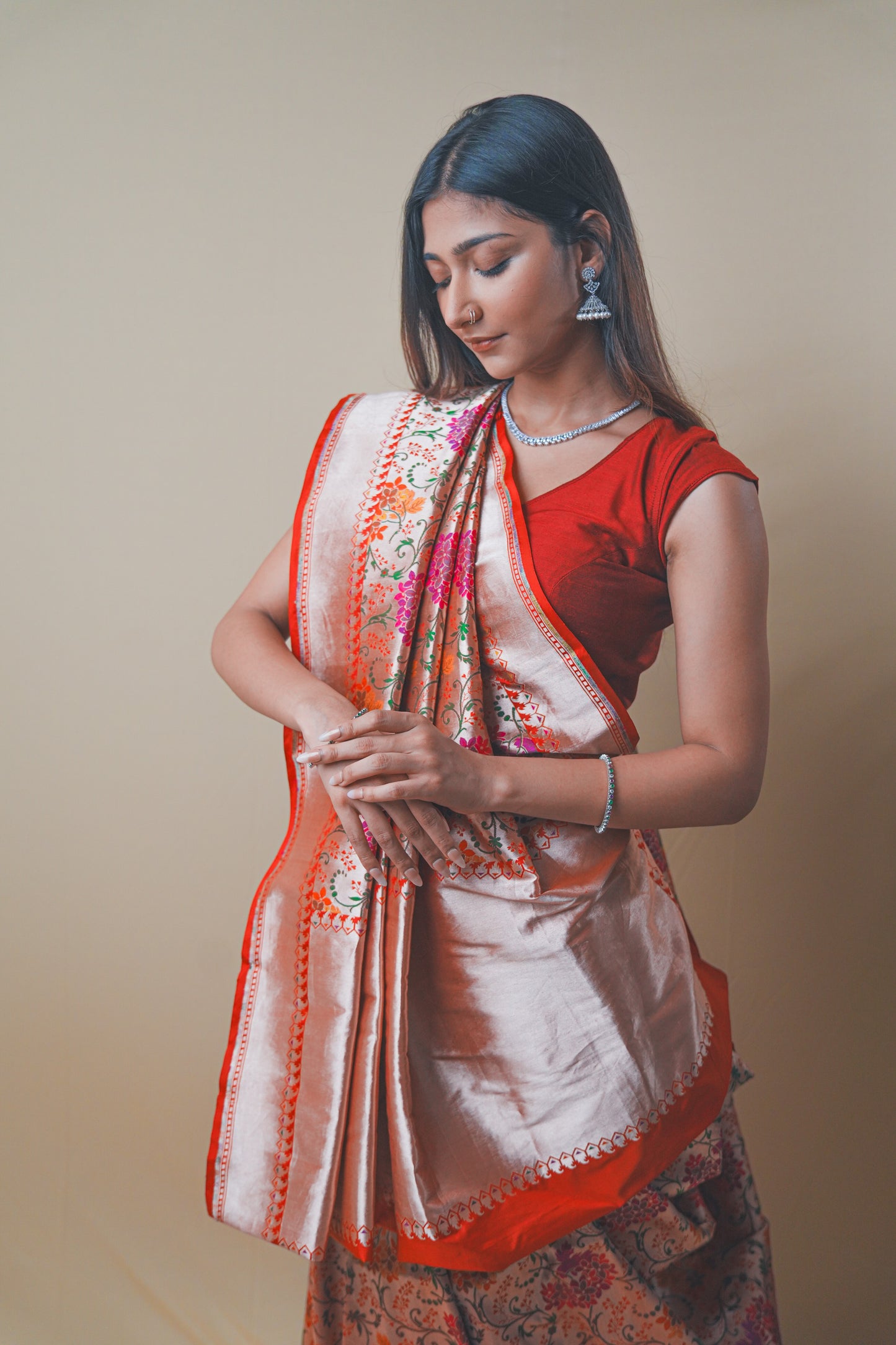 Designer Katan Jari Silk Saree with Timeless Meenakari Embroidery