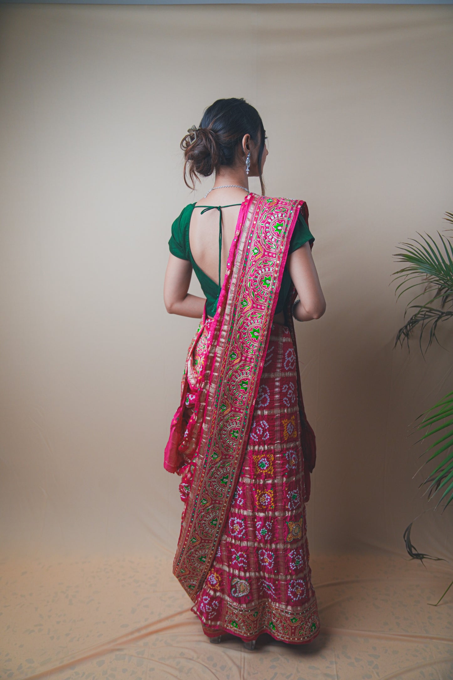 Rani Pink Gaji Silk Saree with Intricate Ghar Chola Work