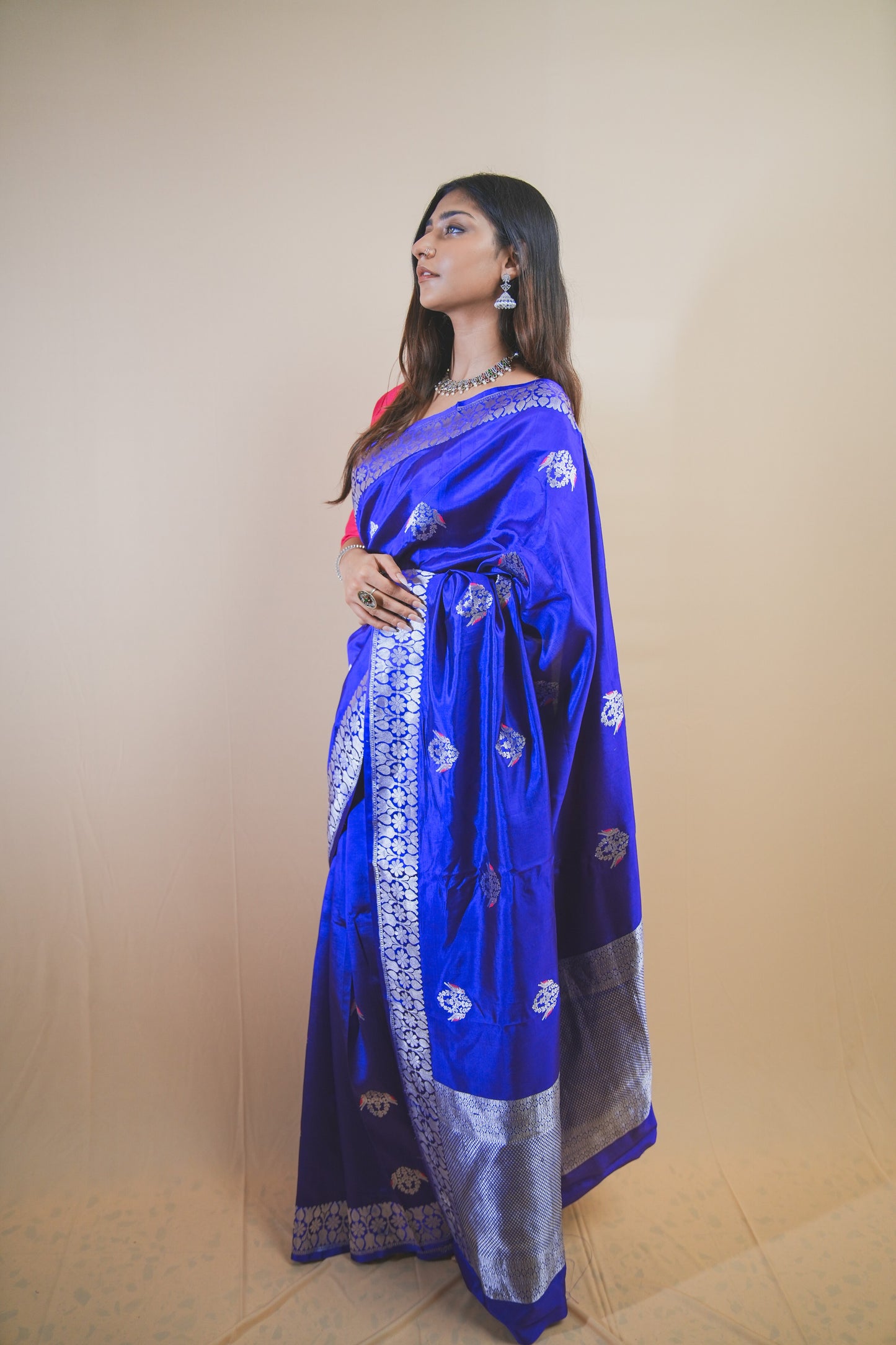 Luxurious Mashru Silk Saree with Silver Zari and Traditional Meenakari Butta