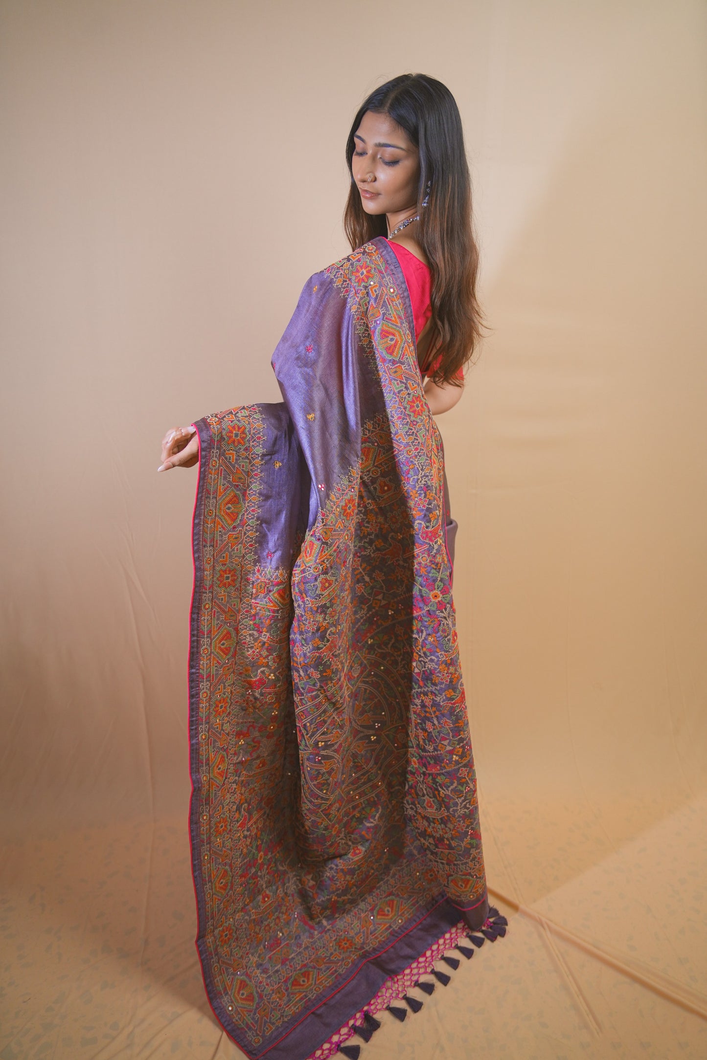 Purple Tassal Silk Saree with Elegant Ankar Work