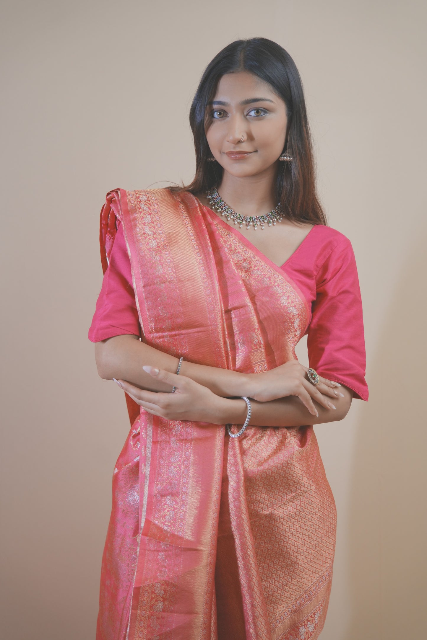 Elegant Peach Dharamavaram Silk Saree with Intricate Zari Weaving