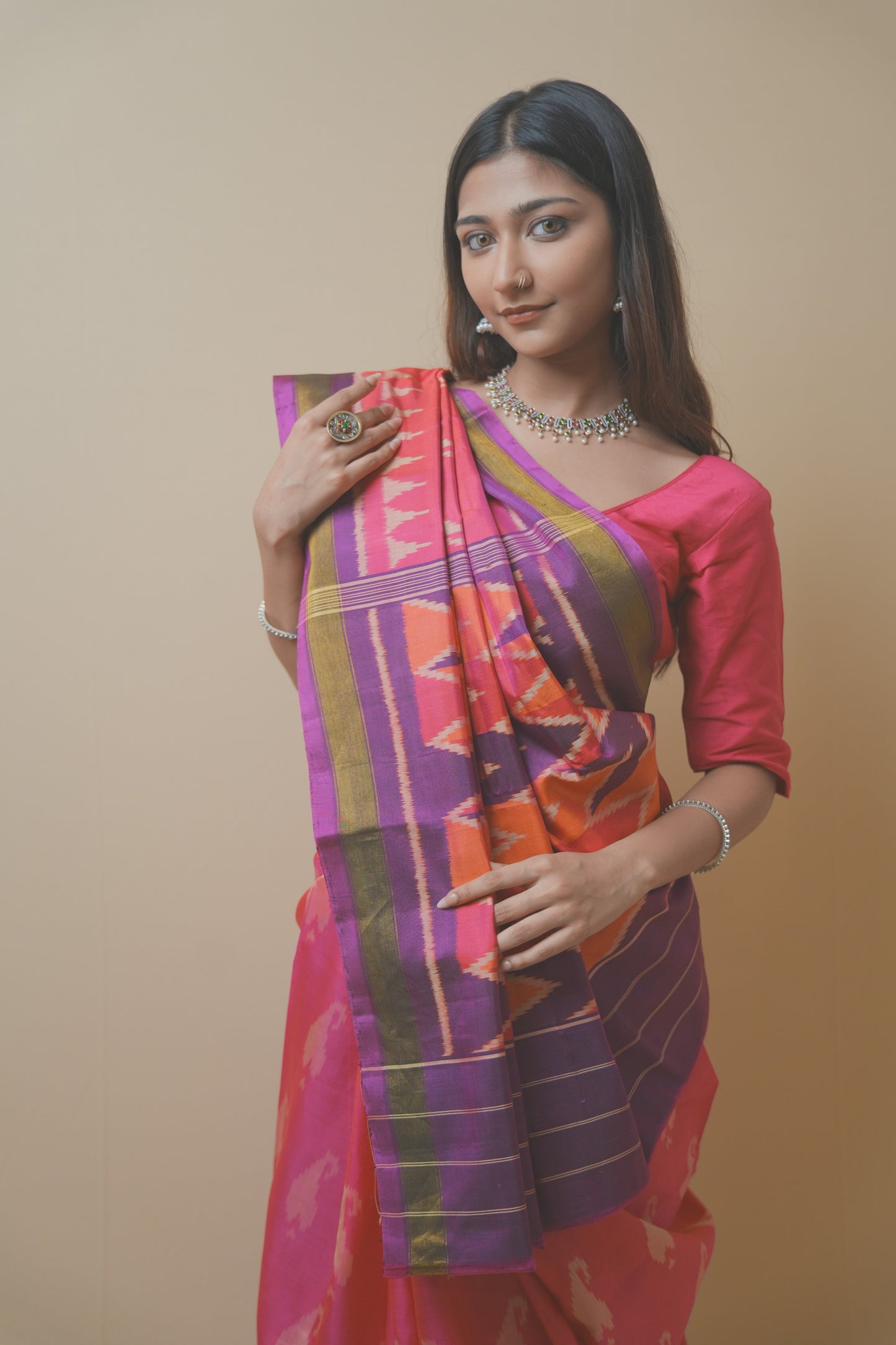 Rajkoti Patola Silk Saree with Artistic Designed Pallu