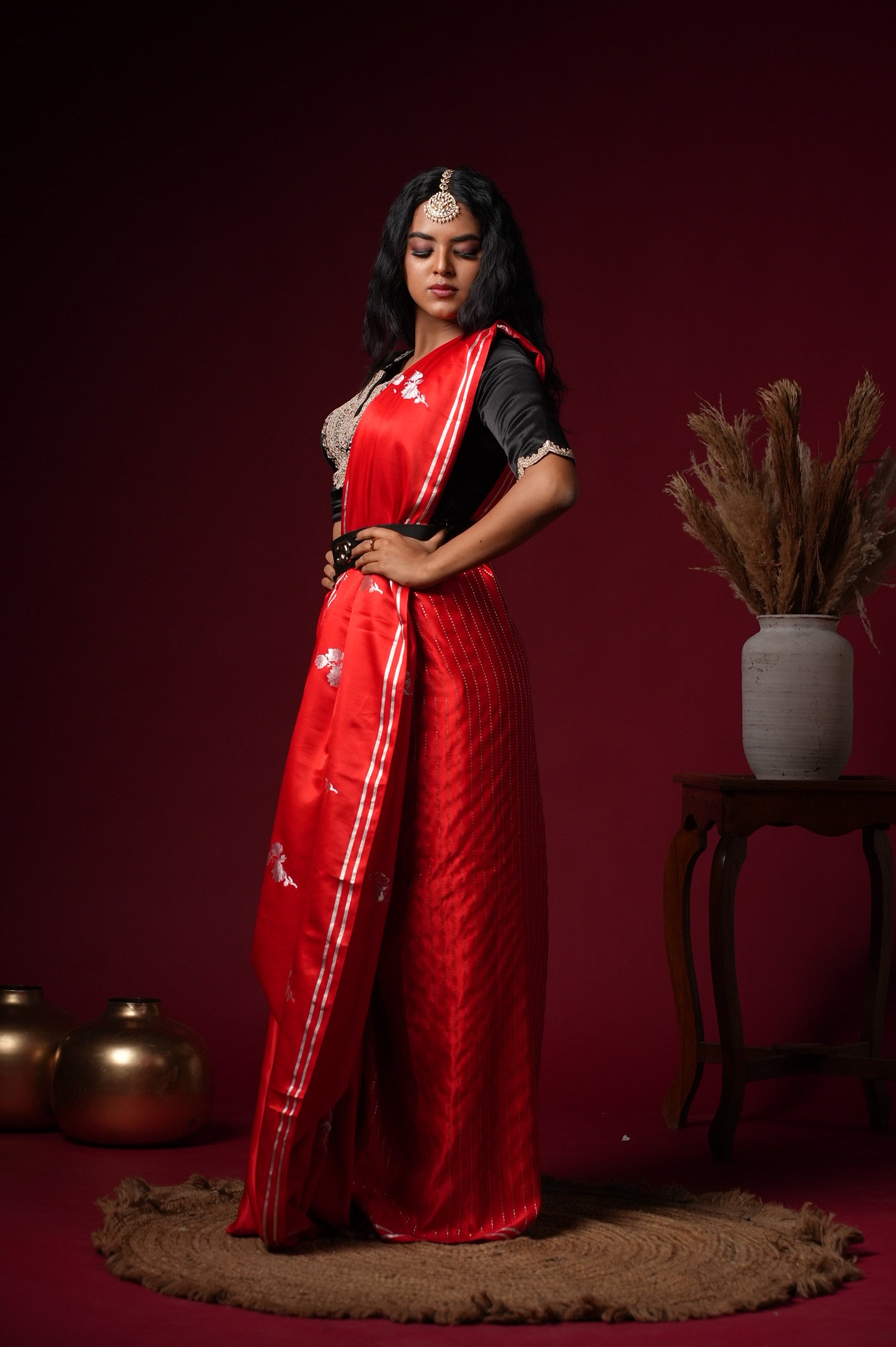 Red Silk Saree with Designer Blouse