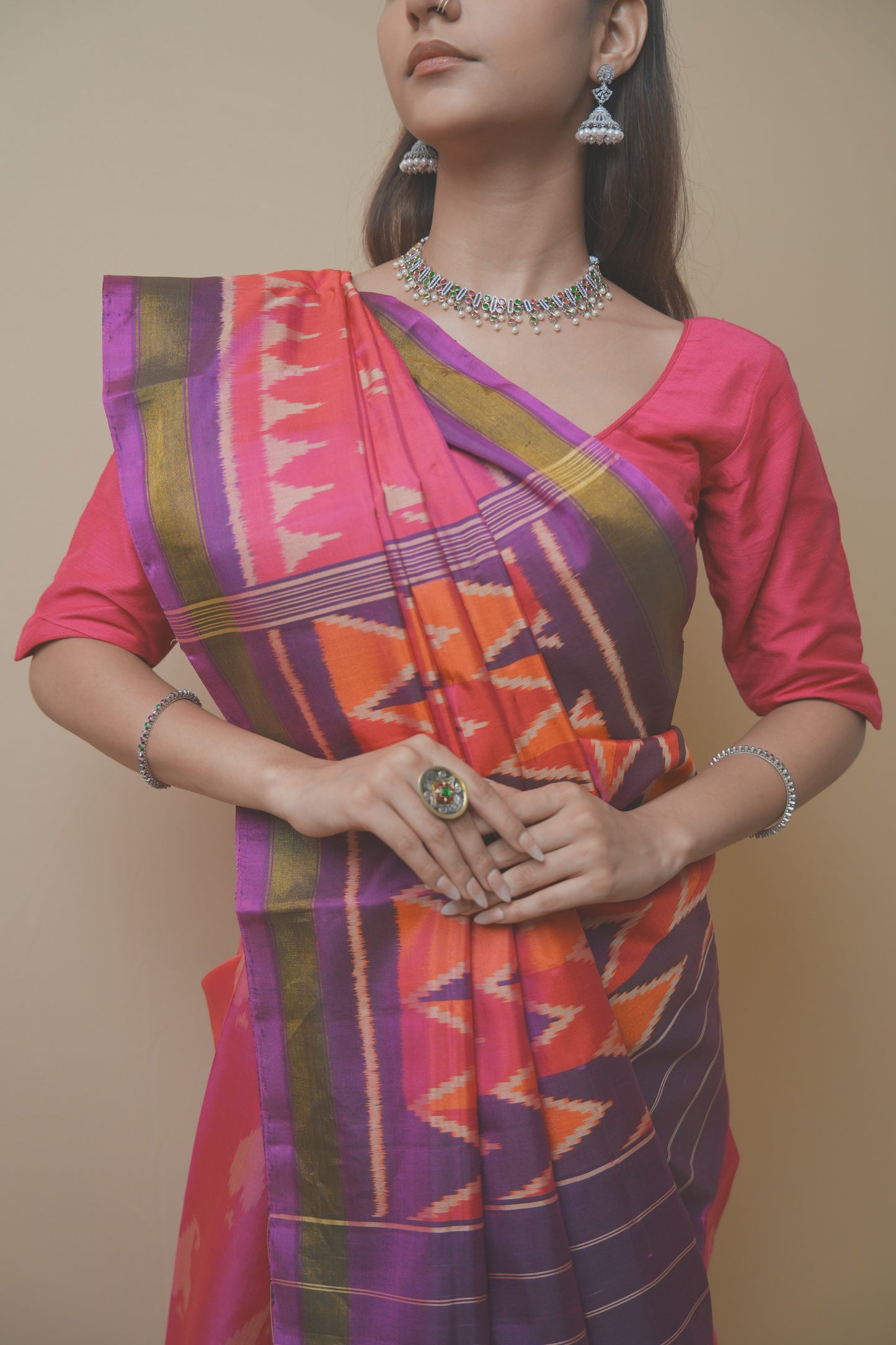 Rajkoti Patola Silk Saree with Artistic Designed Pallu