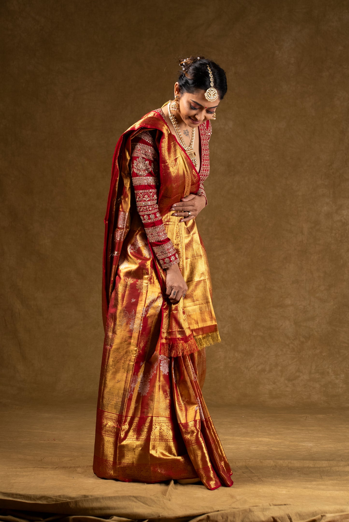 Red and Gold Banarasi Silk Saree with Embroidered Blouse