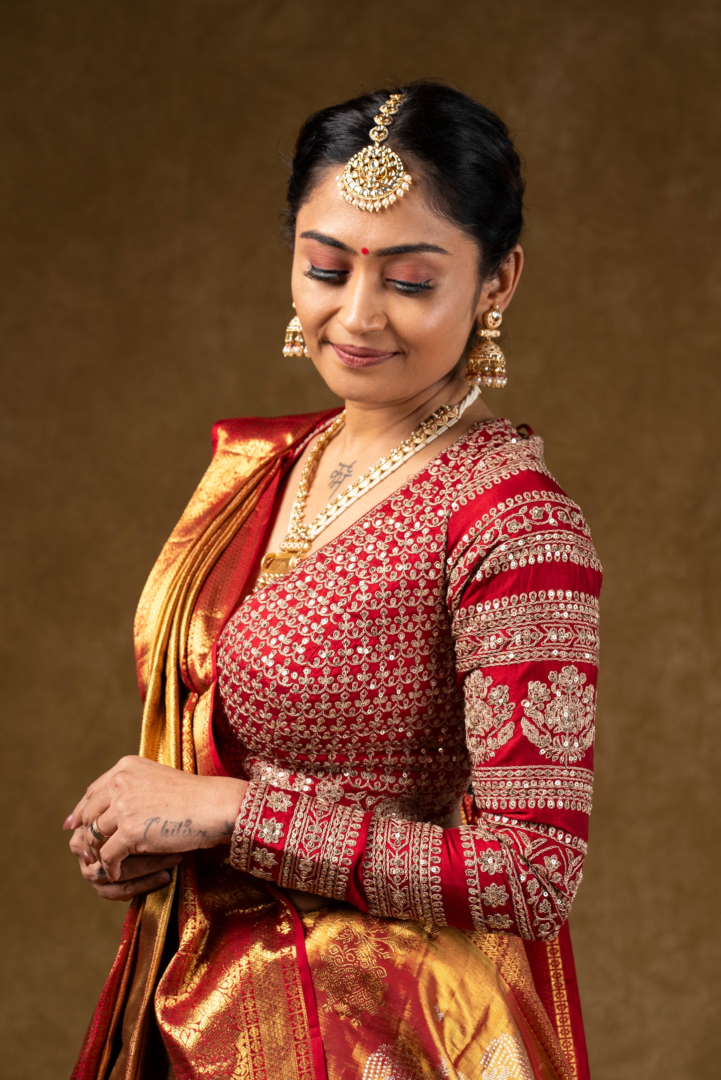 Red and Gold Banarasi Silk Saree with Embroidered Blouse