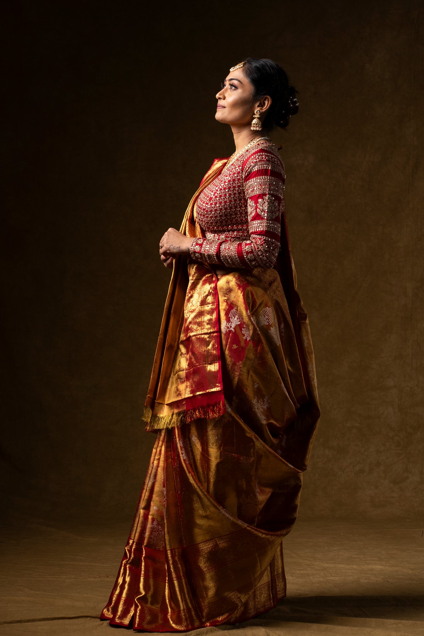 Red and Gold Banarasi Silk Saree with Embroidered Blouse