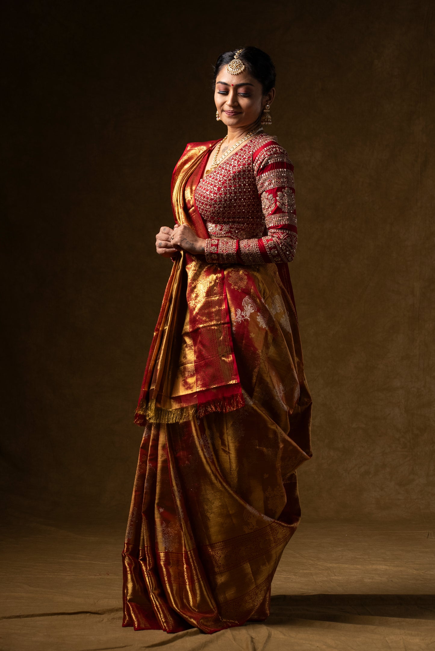 Red and Gold Banarasi Silk Saree with Embroidered Blouse
