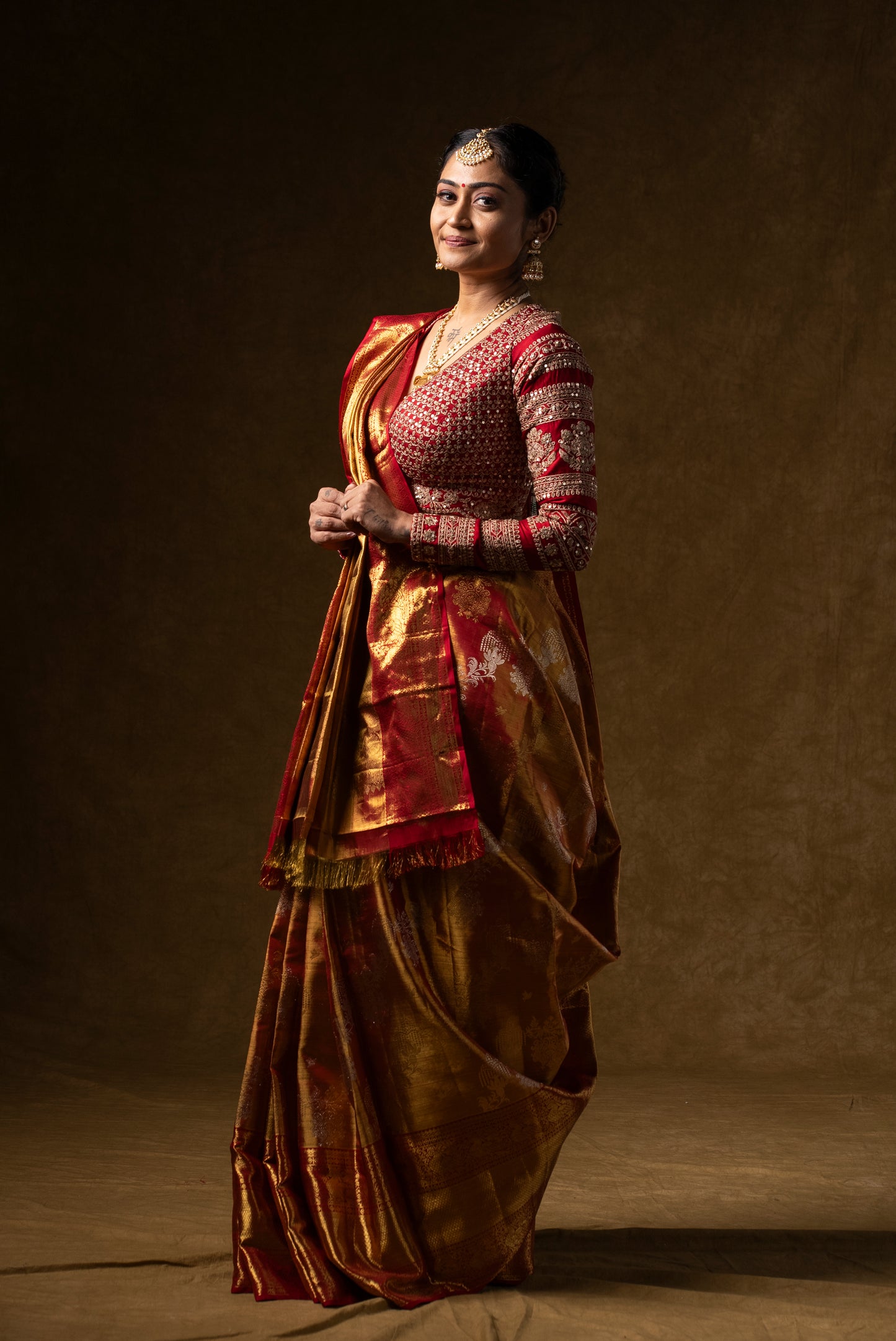 Red and Gold Banarasi Silk Saree with Embroidered Blouse