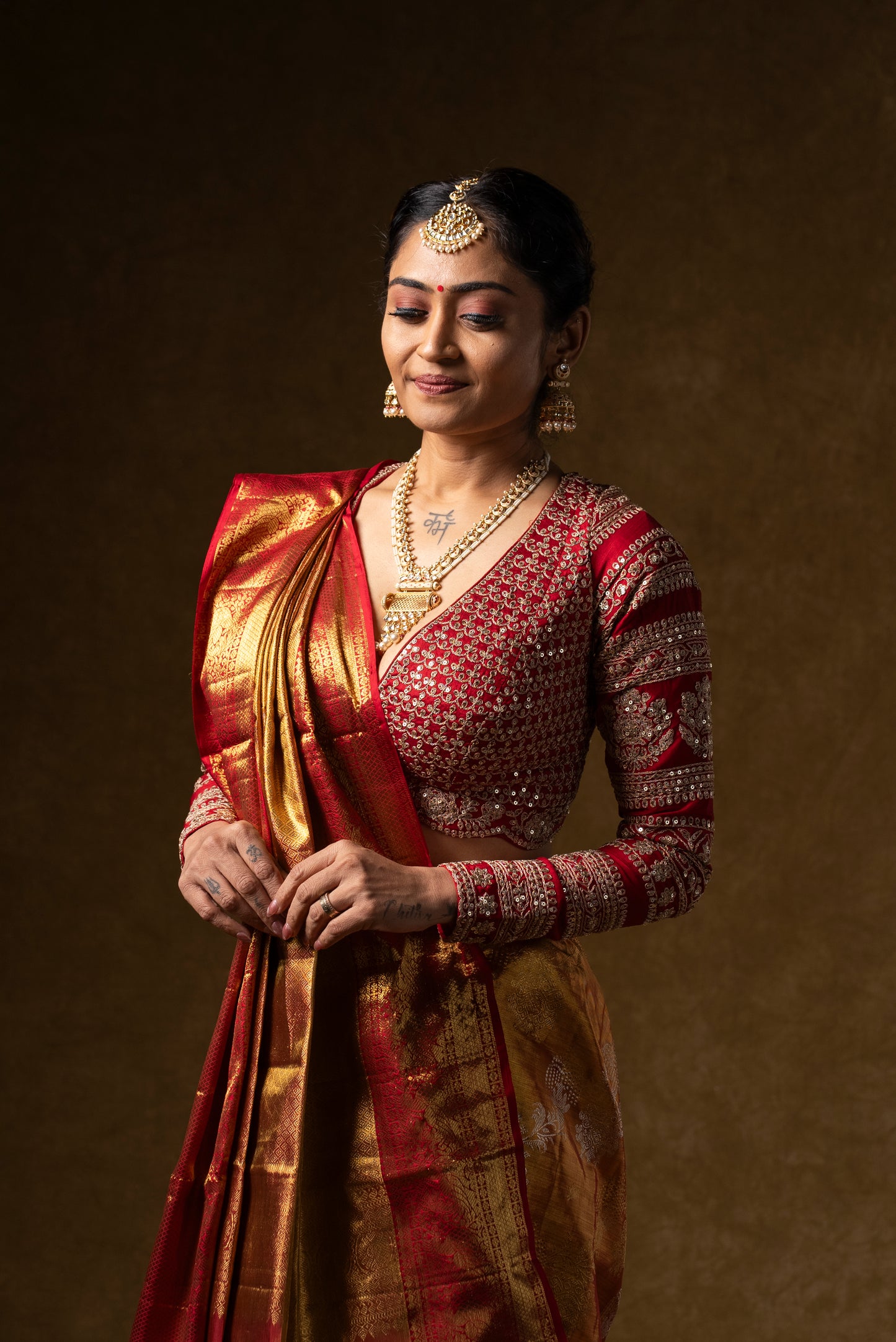 Red and Gold Banarasi Silk Saree with Embroidered Blouse
