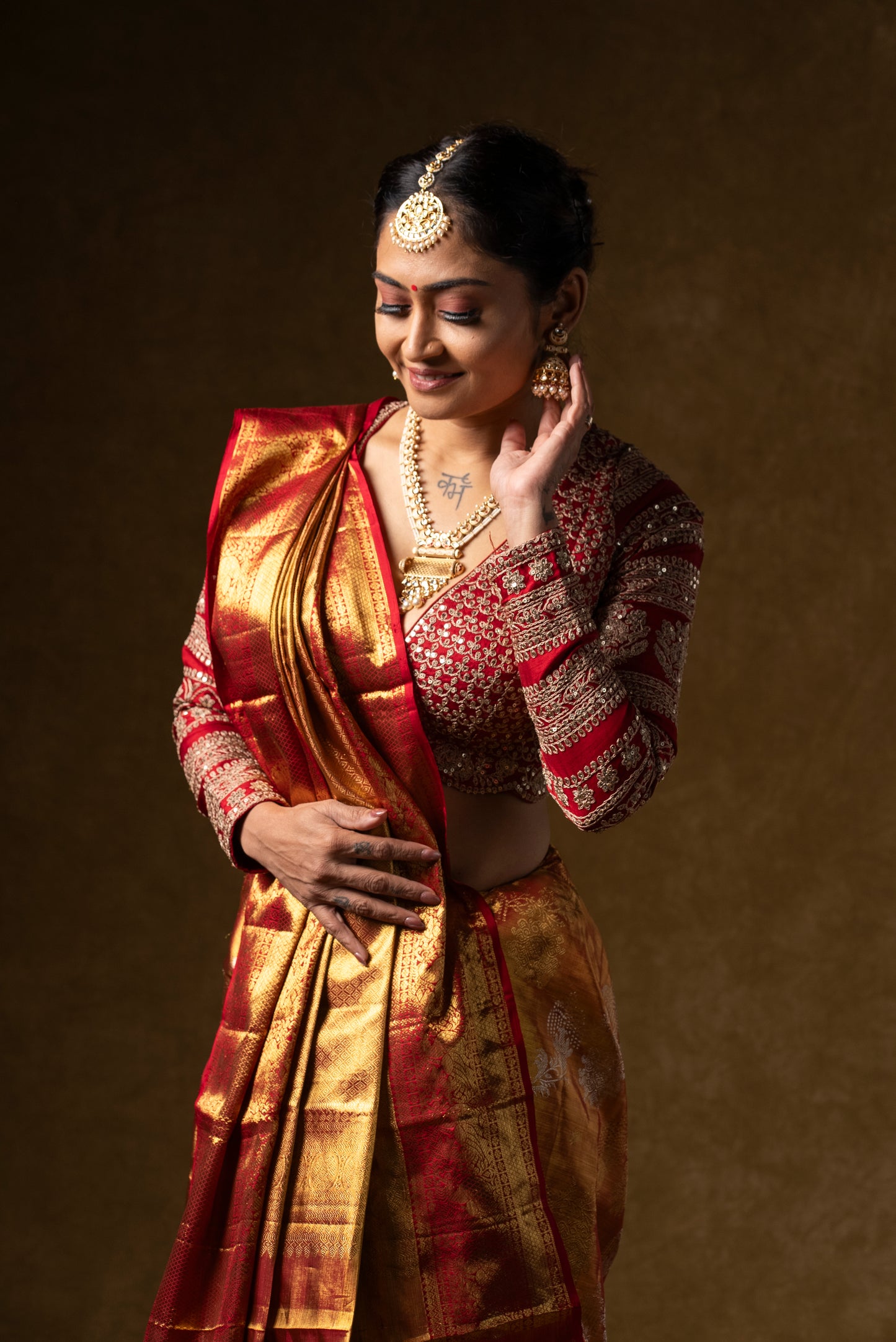 Red and Gold Banarasi Silk Saree with Embroidered Blouse