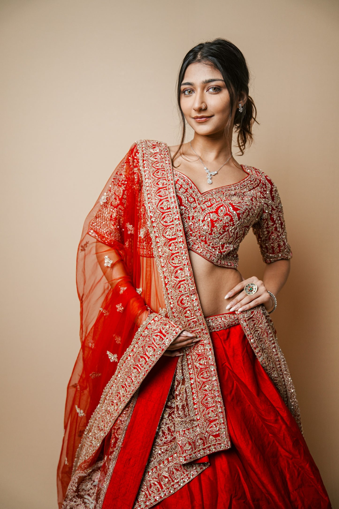 Embroidered Kasab Jadtar Work Wedding Lehenga in Rich Red Silk