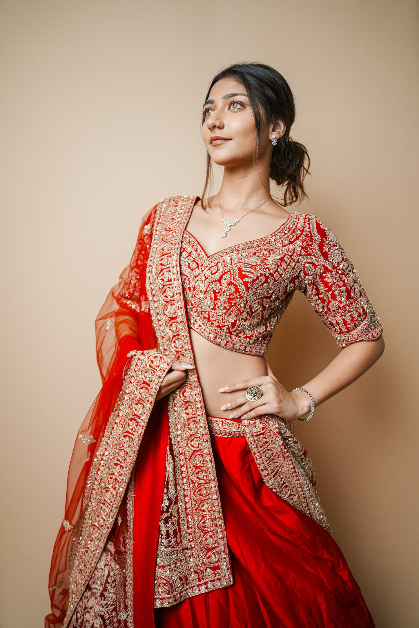 Embroidered Kasab Jadtar Work Wedding Lehenga in Rich Red Silk