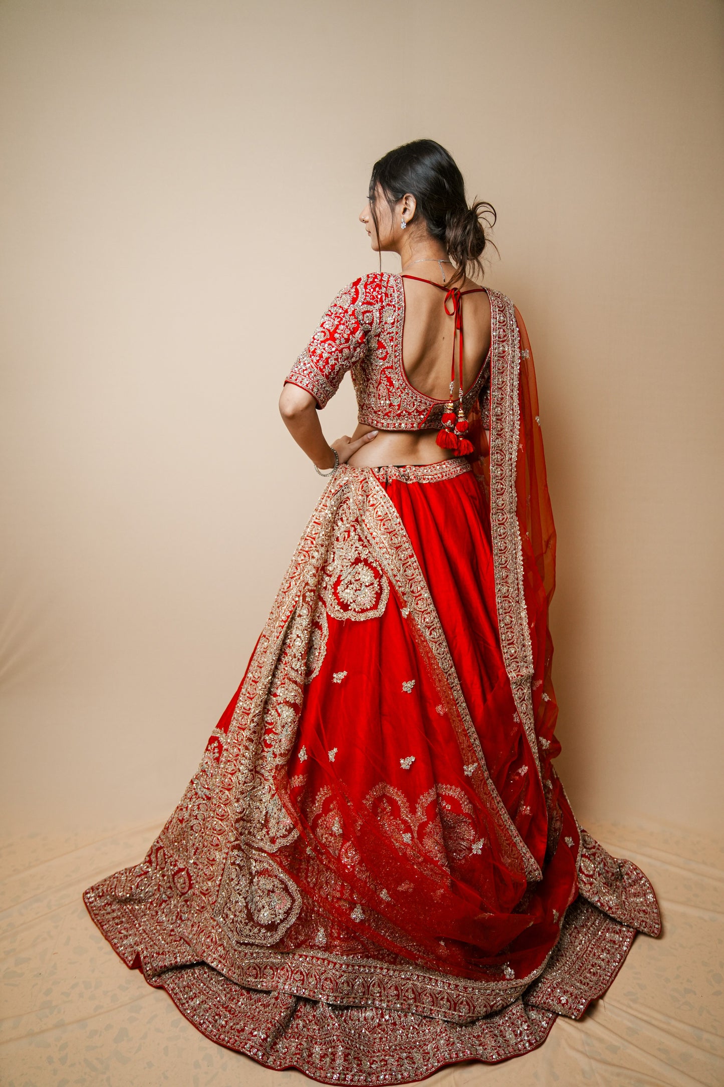 Embroidered Kasab Jadtar Work Wedding Lehenga in Rich Red Silk