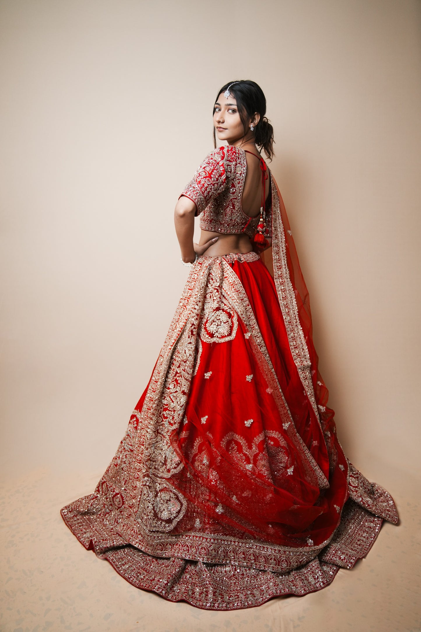 Embroidered Kasab Jadtar Work Wedding Lehenga in Rich Red Silk