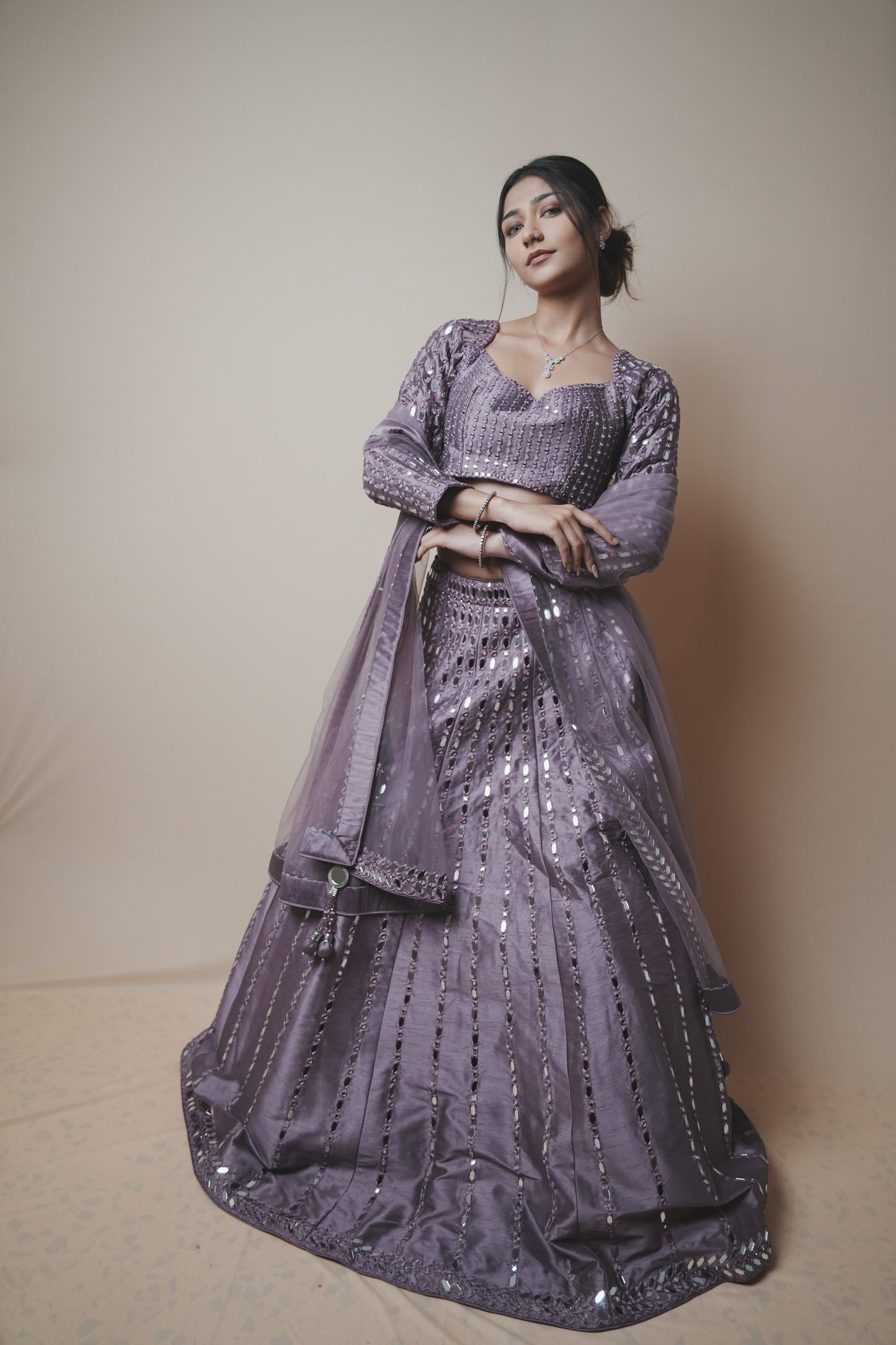 Elegant Mirror Work Dupion Silk Set with Matching Dupatta