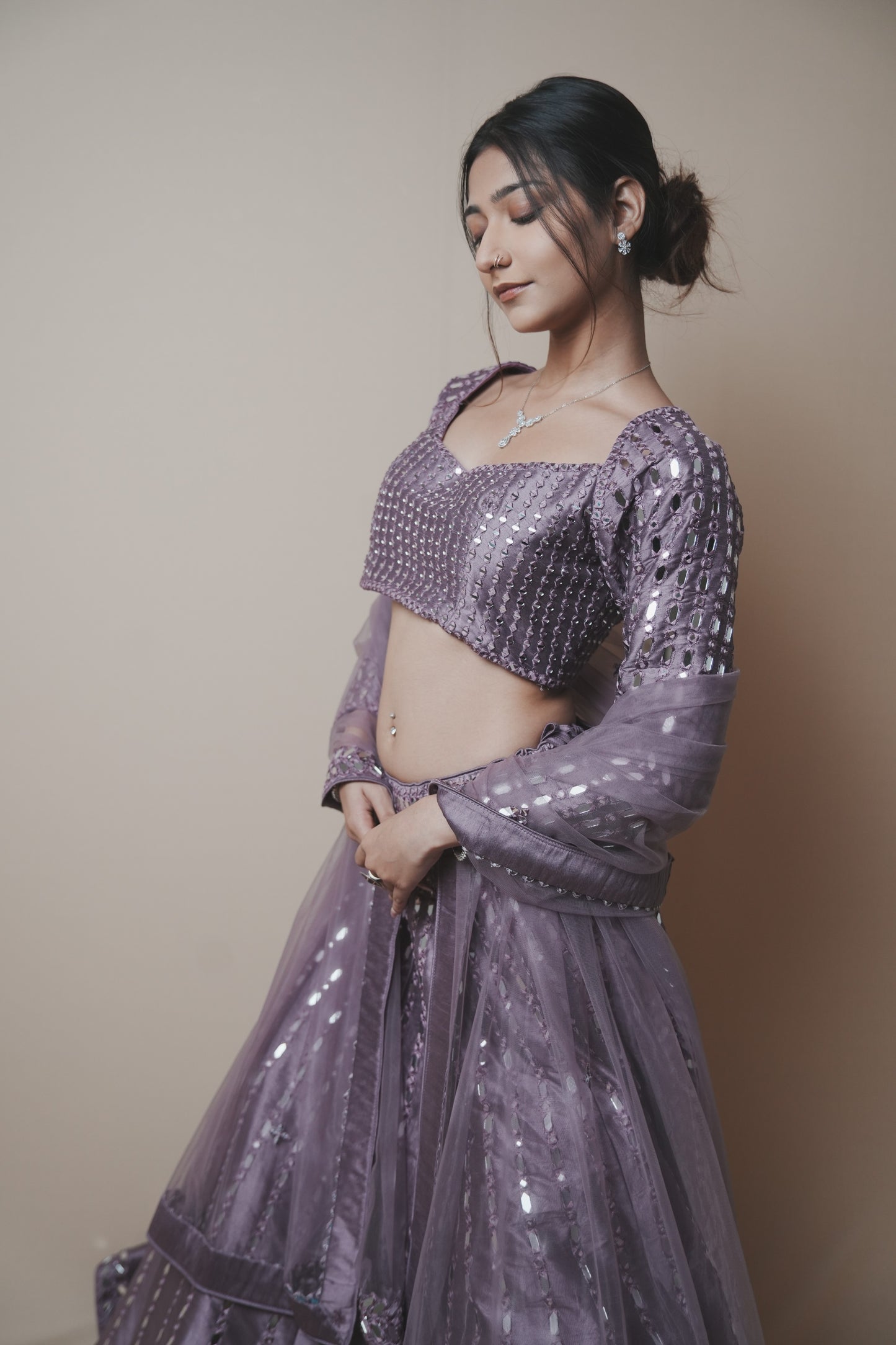 Elegant Mirror Work Dupion Silk Set with Matching Dupatta