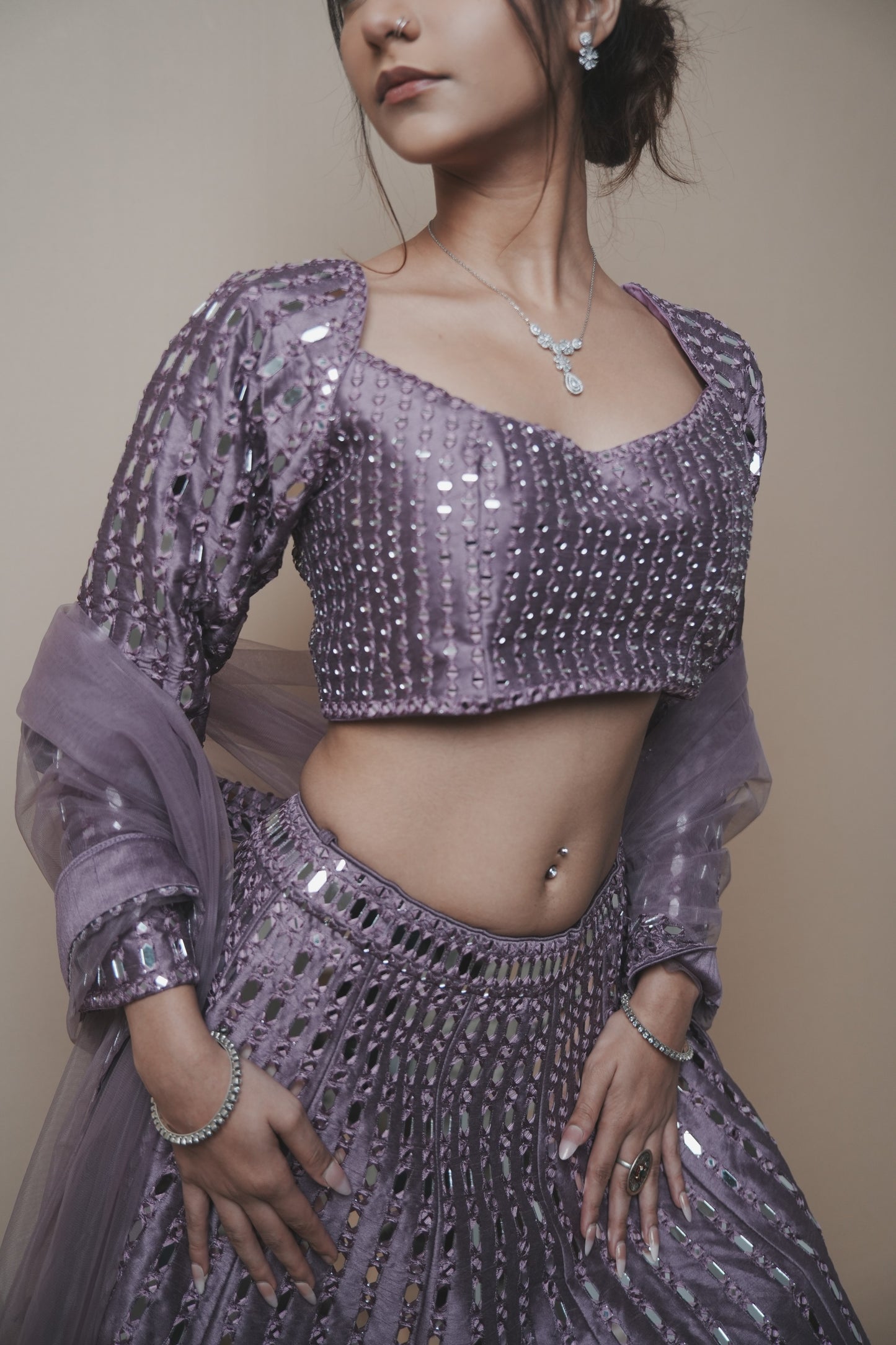 Elegant Mirror Work Dupion Silk Set with Matching Dupatta