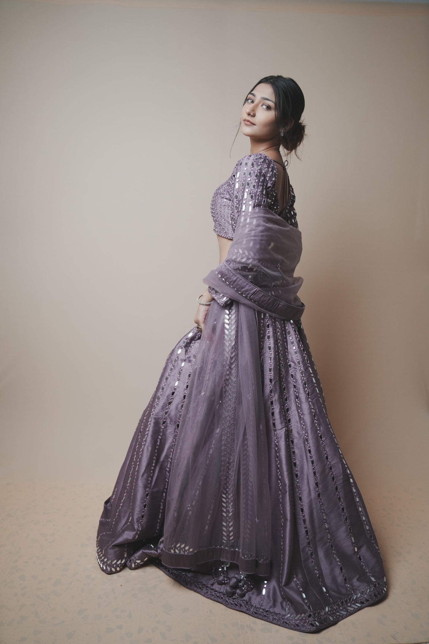 Elegant Mirror Work Dupion Silk Set with Matching Dupatta