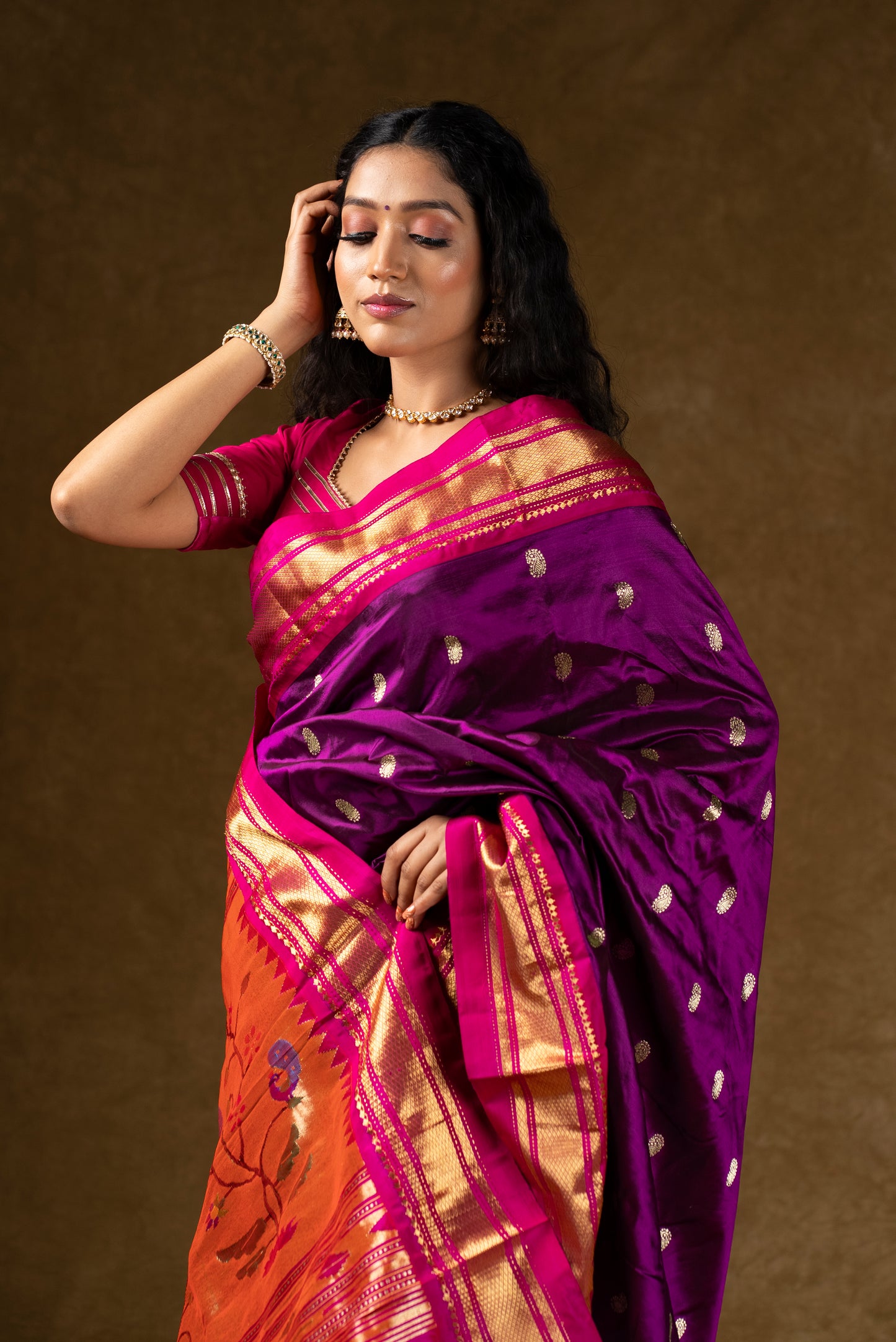 Purple Silk Saree with Gold Zari Border