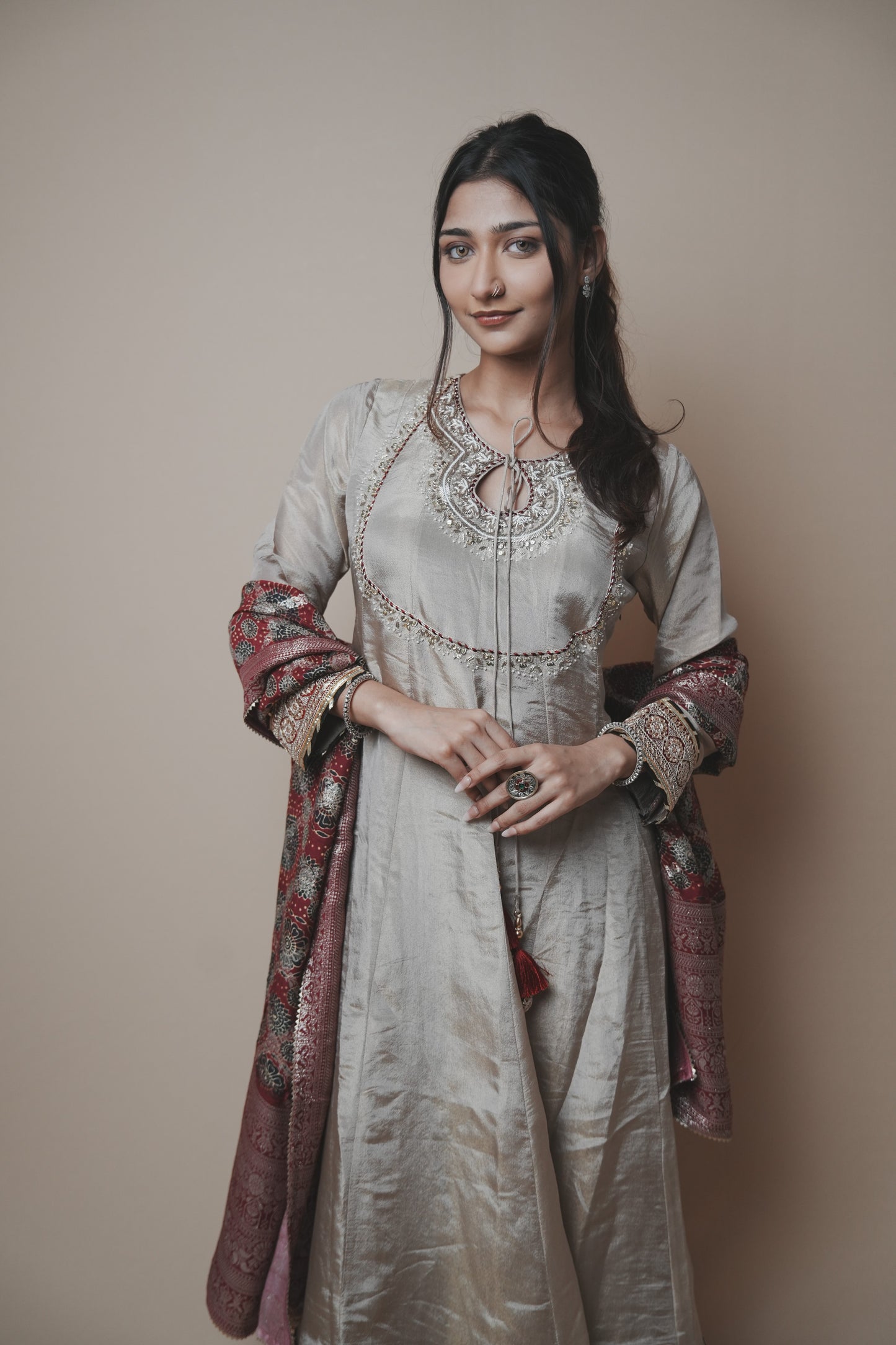 Tissue Banarasi Silk Suit with Ajrakh Print Dupatta & Plazo