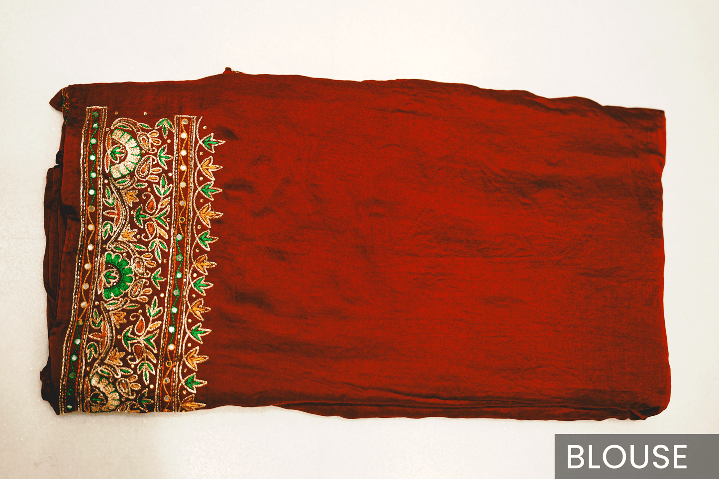 Red Gaji Silk Saree with Ghar Chola & Pitta Handwork