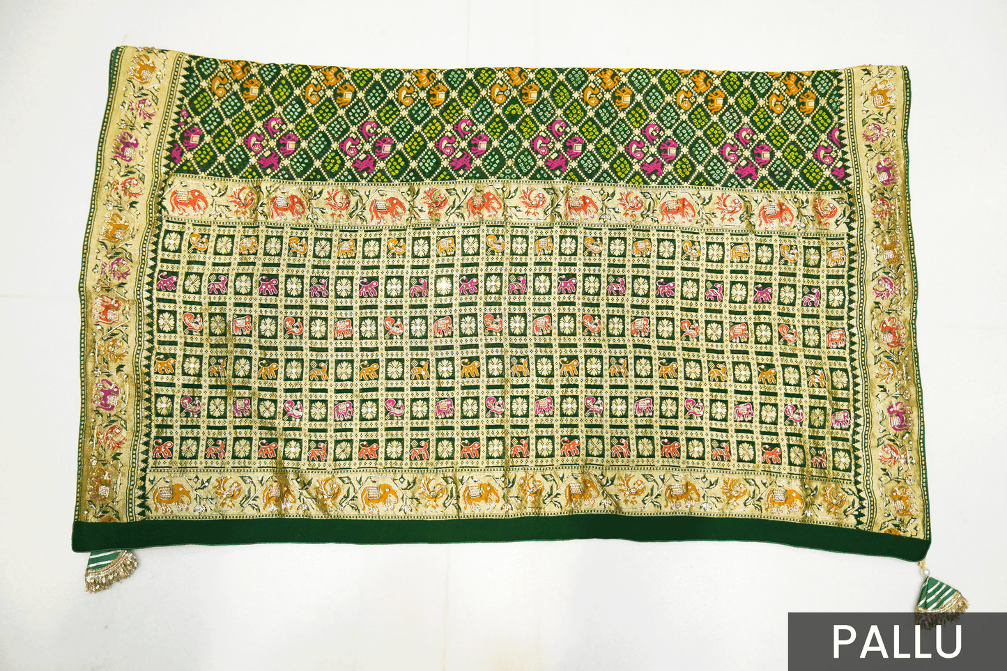 Royal Green Banarasi Georgette Bandhej Saree with Zari Work