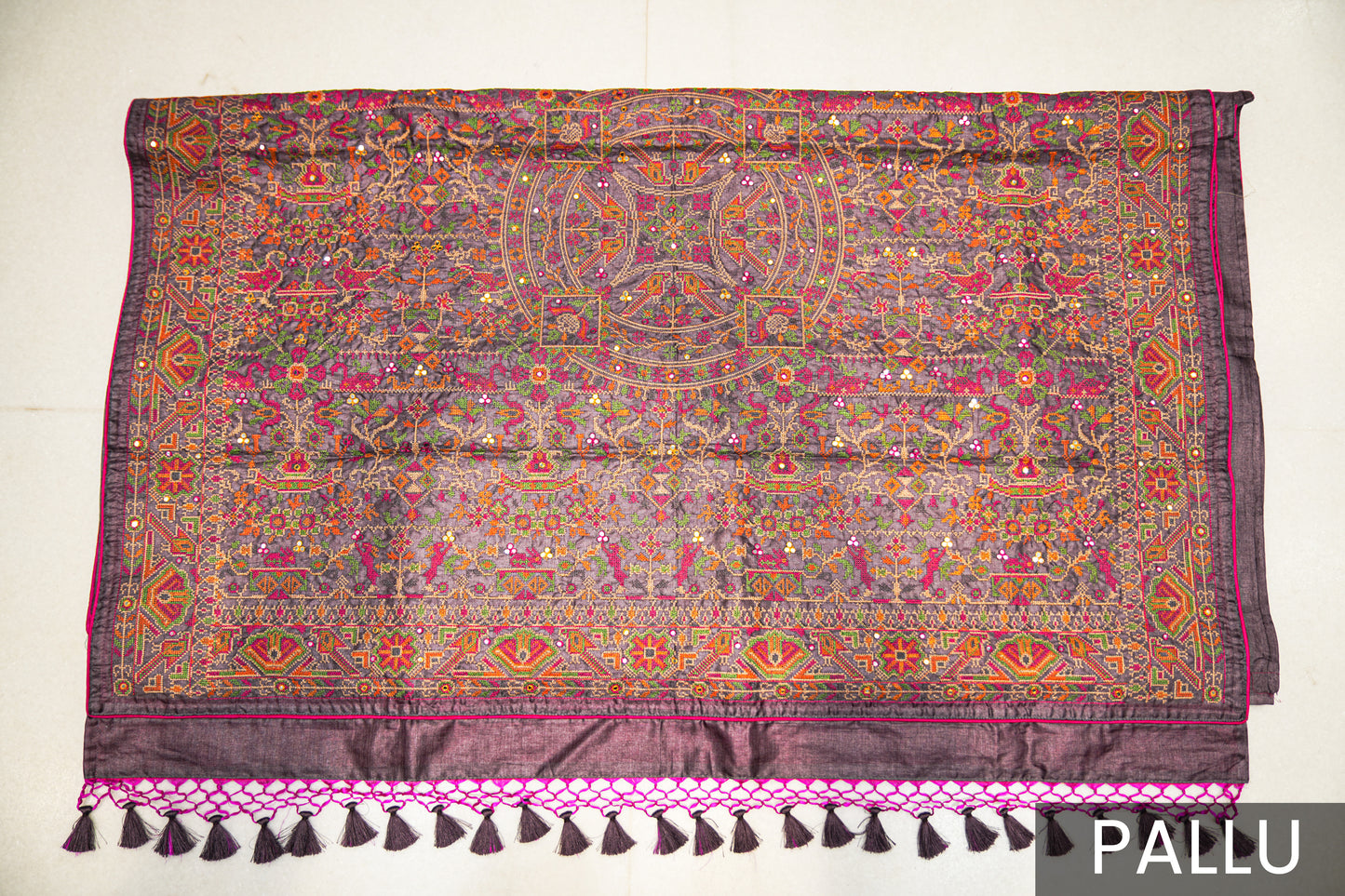 Purple Tassal Silk Saree with Elegant Ankar Work