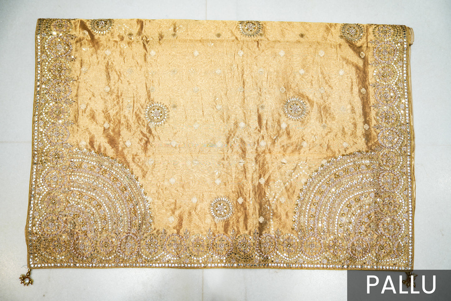 Golden Tissue Saree with Gota and Zardozi Handwork
