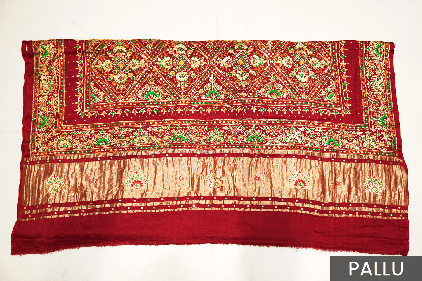 Red Gaji Silk Saree with Ghar Chola & Pitta Handwork