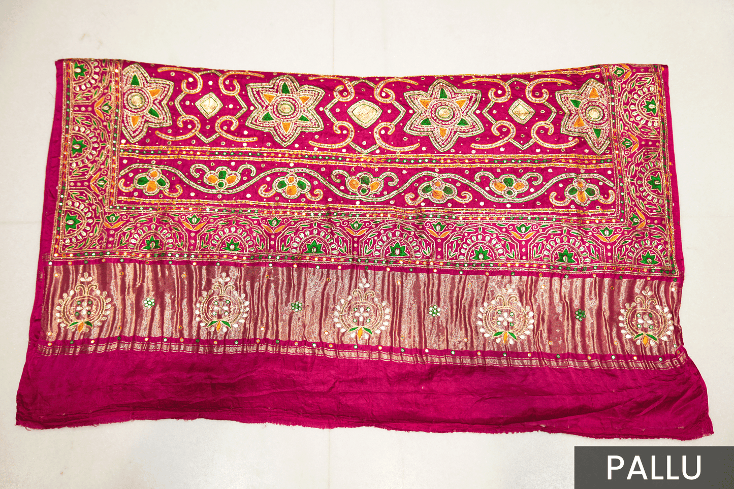 Rani Pink Gaji Silk Saree with Intricate Ghar Chola Work