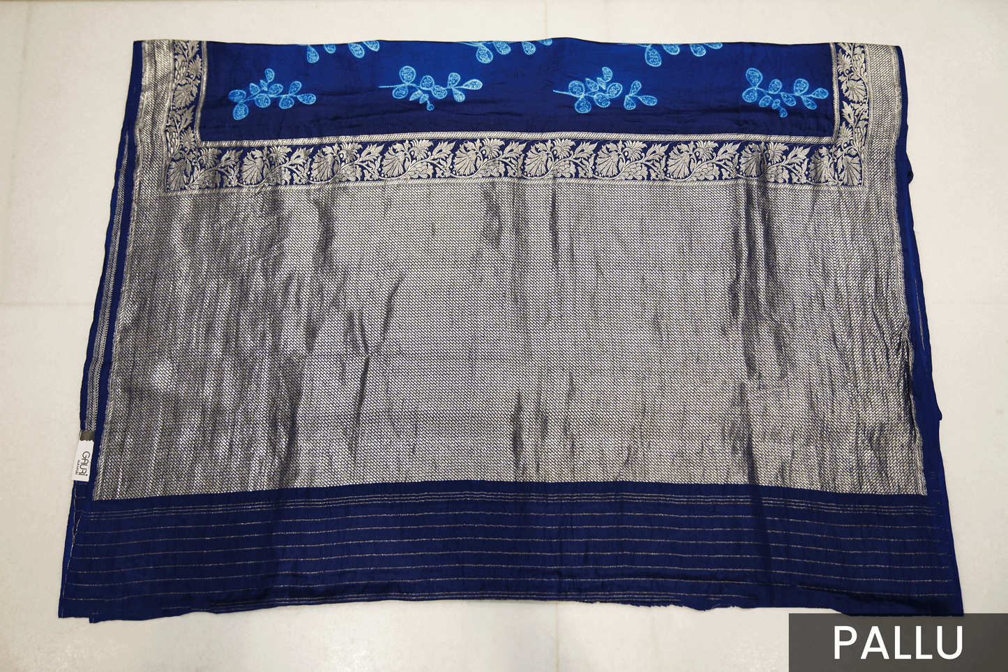 Elegant Blue Satin Silk Saree Featuring Silver Zari and Printed Patterns