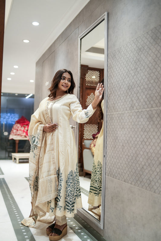 Ivory Grace Kadi Silk Anarkali Set with Dupatta