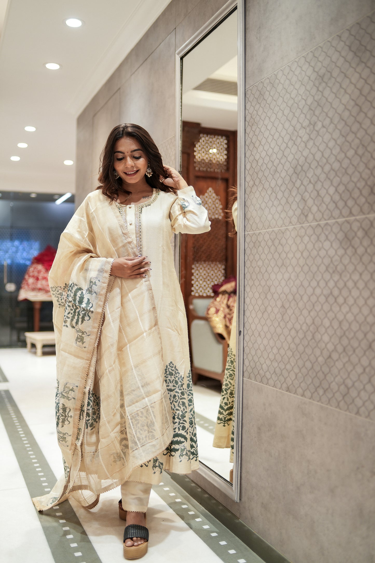 Ivory Grace Kadi Silk Anarkali Set with Dupatta