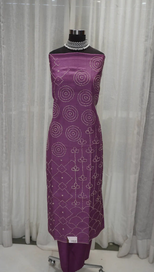 Plum Grace Tussar Silk Printed Dupatta with Gath Work