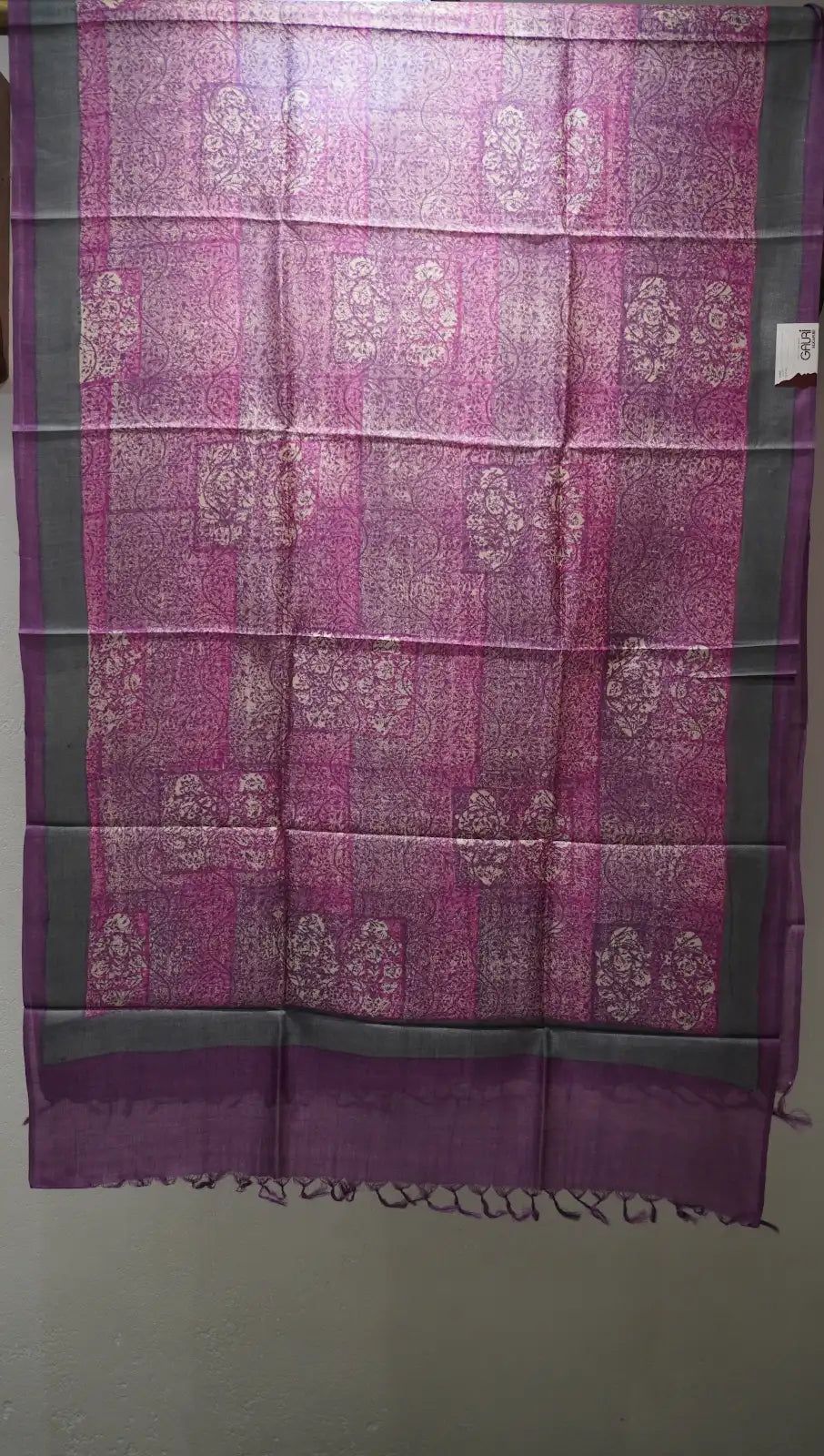 Plum Grace Tussar Silk Printed Dupatta with Gath Work