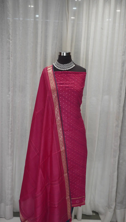 Rani Pink Banarasi Buti Dupatta with Kantha Work