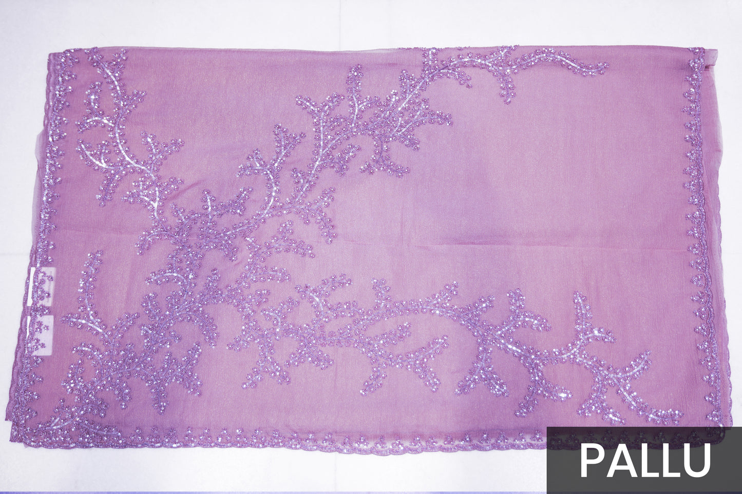 Elegant Light Purple Crushed Tissue Saree Featuring Tikki & Abla Work