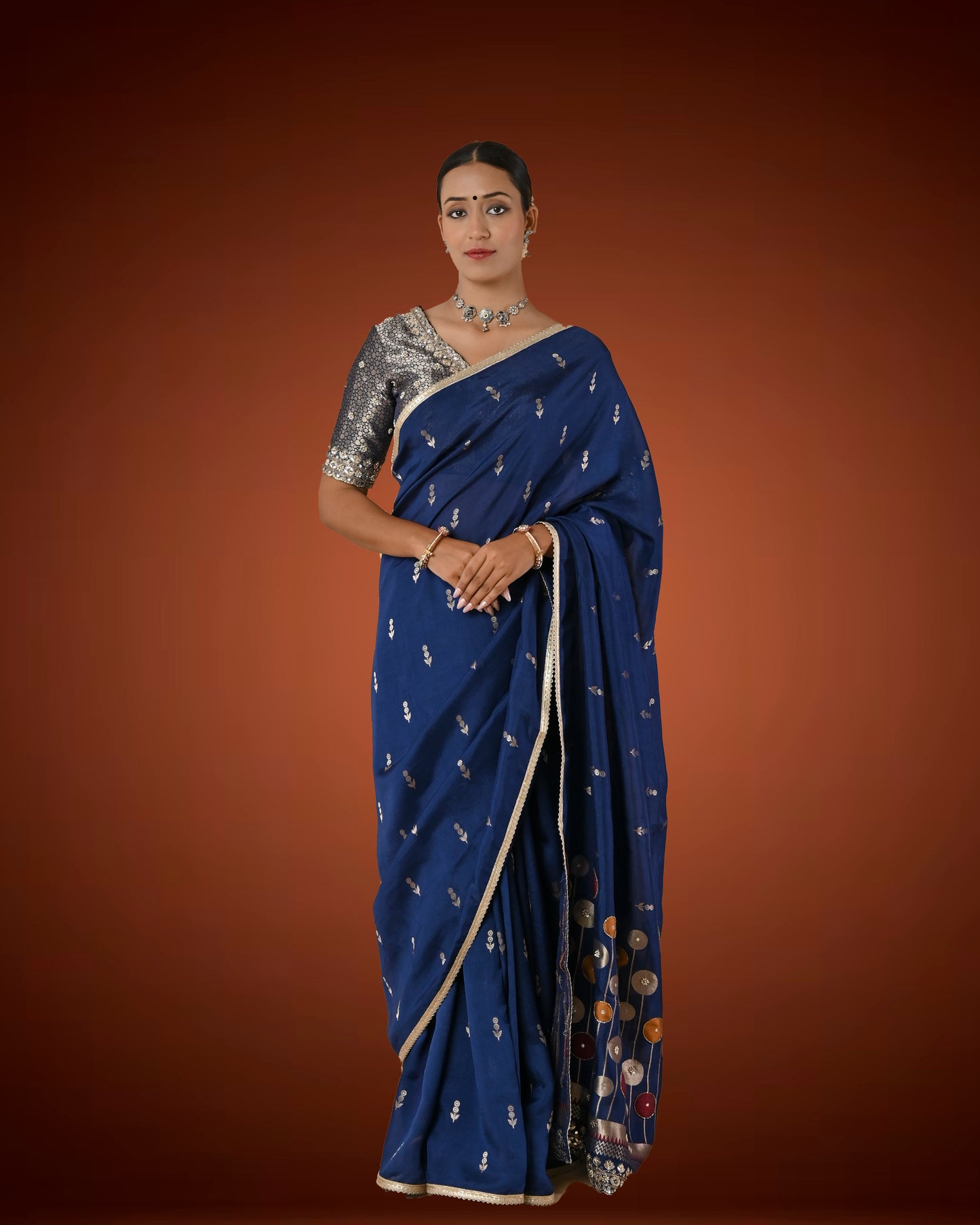 Midnight Sparkle Crepe Silk Saree