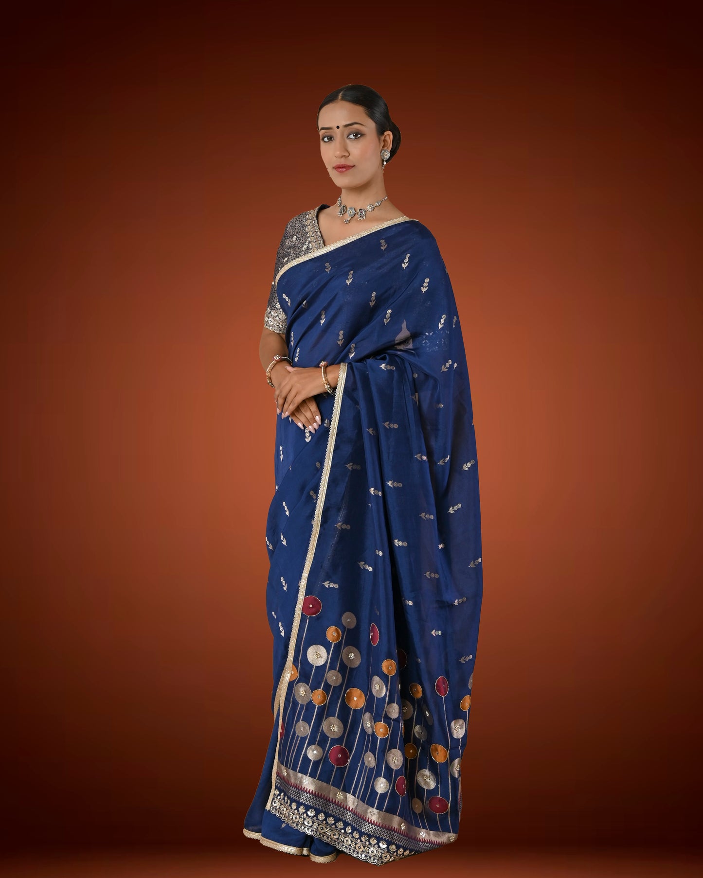 Midnight Sparkle Crepe Silk Saree