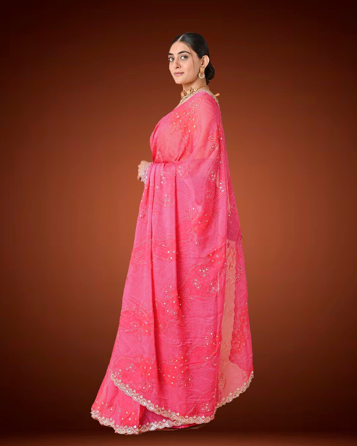 Elegant Crape Georgette Saree with Gota Patti & Sequence Work